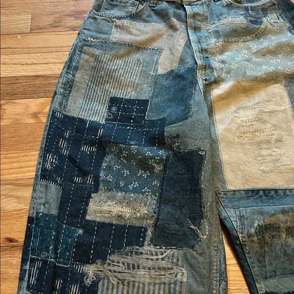 Free People We The Free Illusions Printed Patchwork barrel jeans. NWT. Size 28 - Picture 4 of 9